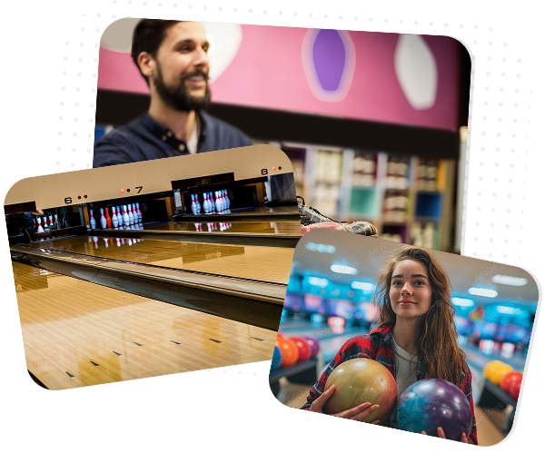 Smiling man standing in front of bowling lanes
