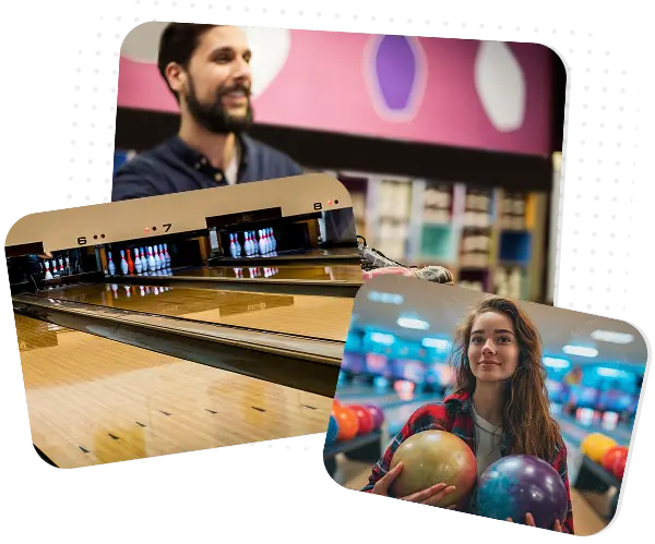Smiling man standing in front of bowling lanes